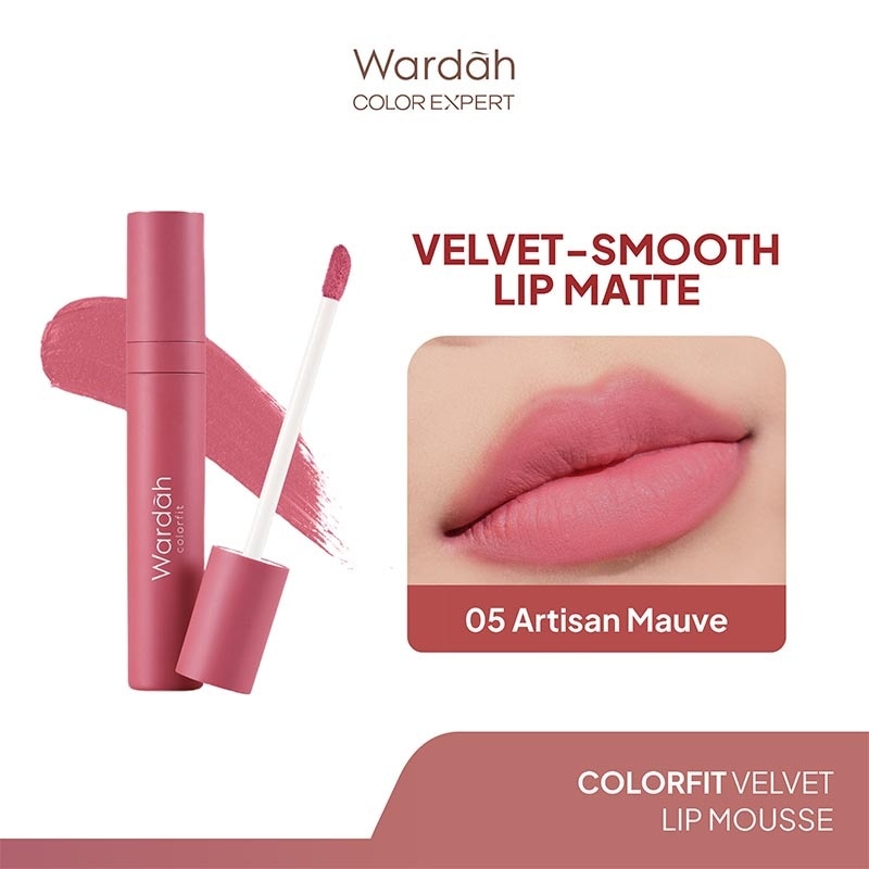 Colorfit Velvet Matte Lip Mousse 05 Artisan Mauve 4g - Lip Cream Tahan Lama - Tahan Air - Hasil Matte dan Tidak Lengket - Tekstur Creamy dan Nyaman Digunakan