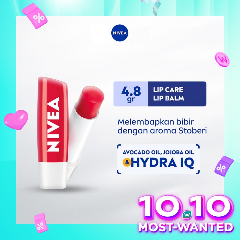 Promo Harga Nivea Lip Balm Strawberry Shine 4 gr - Watsons