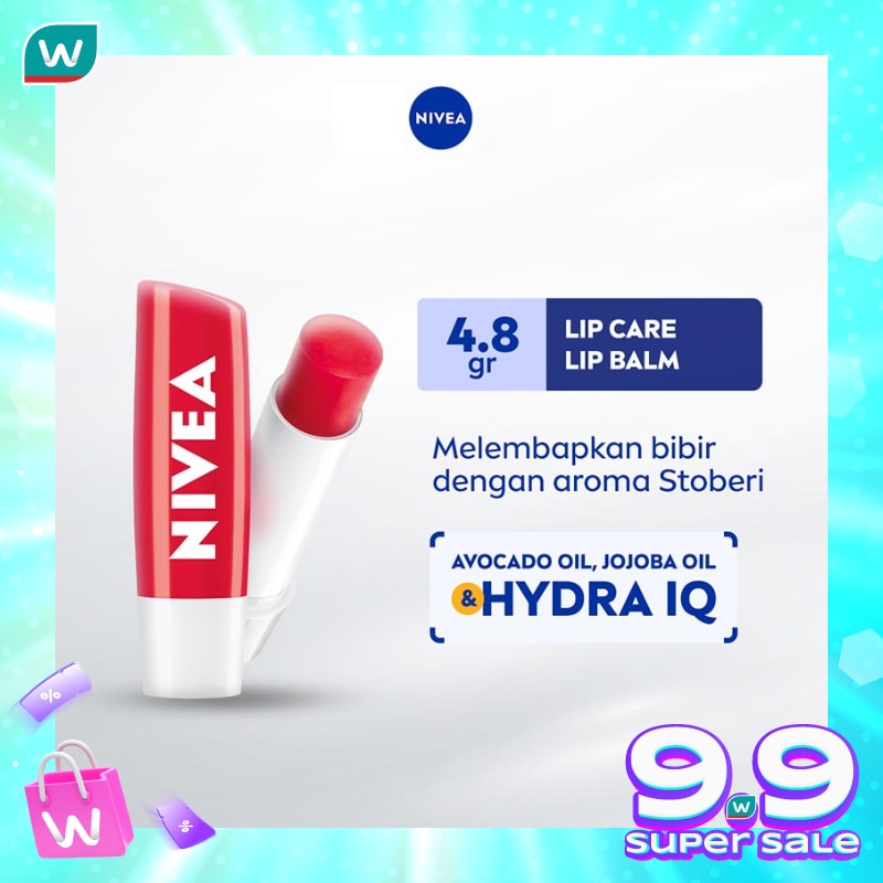 Promo Harga Nivea Lip Balm Strawberry Shine 4 gr - Watsons