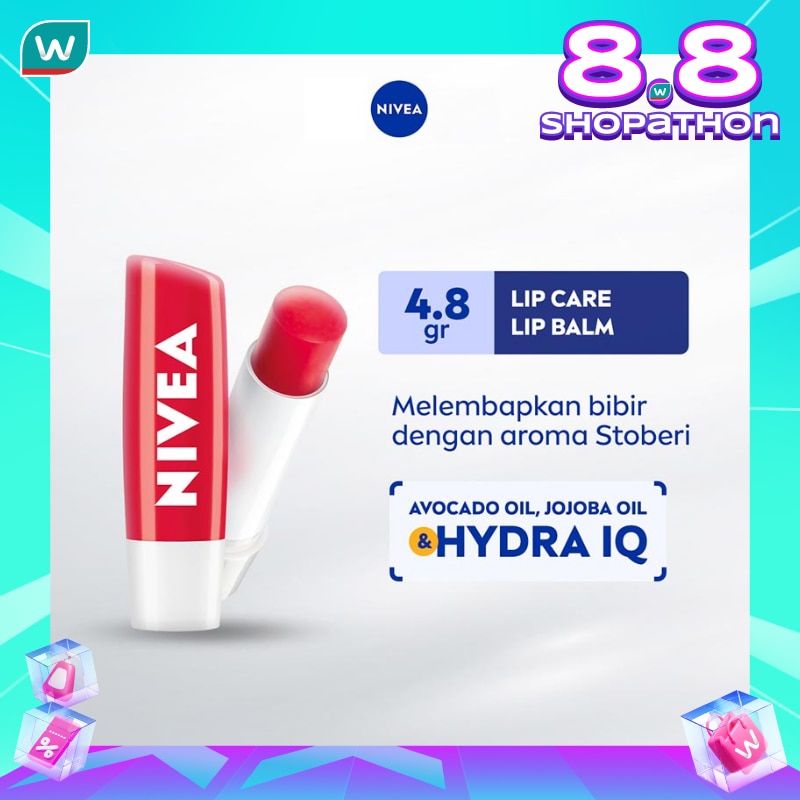 Promo Harga Nivea Lip Balm Strawberry Shine 4 gr - Watsons