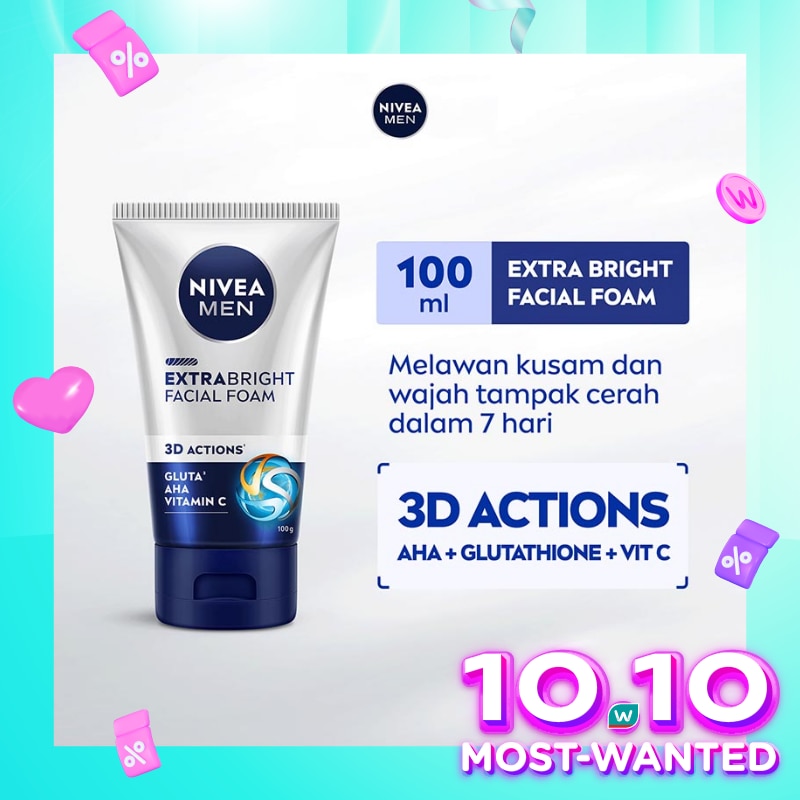 Promo Harga Nivea Men Facial Foam Dark Spot 100 ml - Watsons